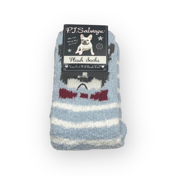 new PJ Salvage 𖠌 Frenchie Dog Plush Super Soft Butter Socks 𖠌 Blue Stripe 𖠌 - Picture 10 of 14
